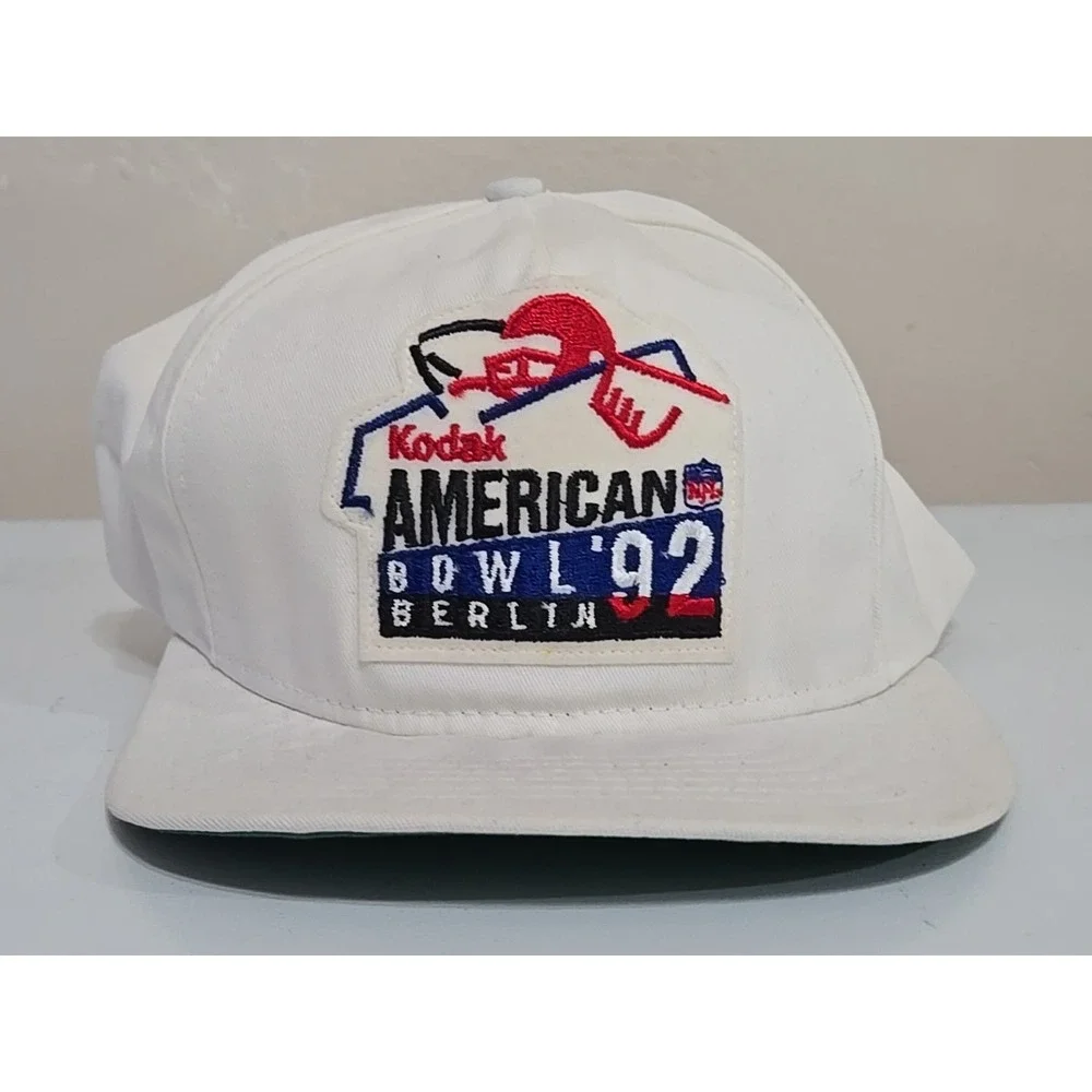 DEADSTOCK Vtg 1992 NFL Kodak American Bowl Berlin Snapback Hat‎ White MINT